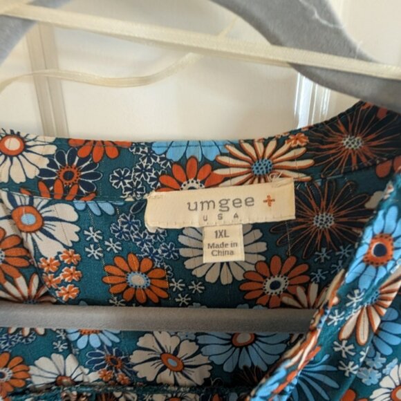 Umgee Floral Teal and Orange Dress - Picture 2 of 3